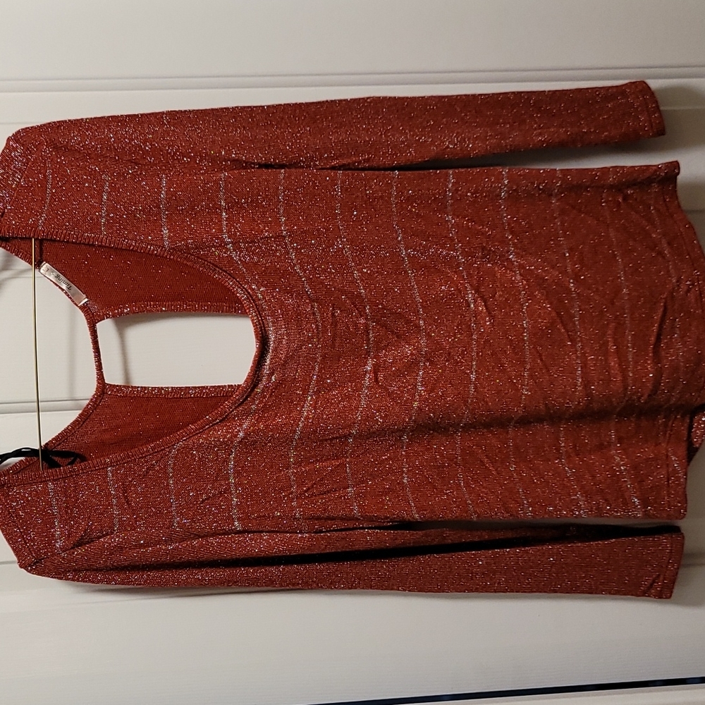 Timing Large Red with Silver Metallic Thread Sweater - NWOT